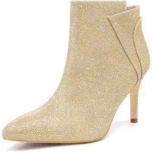 imageAllegra K Womens Glitter Pointed Toe Zipper Stiletto Heel Ankle BootsGold