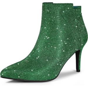 imageAllegra K Womens Glitter Pointed Toe Zipper Stiletto Heel Ankle BootsGreen