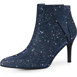 imageAllegra K Womens Glitter Pointed Toe Zipper Stiletto Heel Ankle BootsNavy Blue