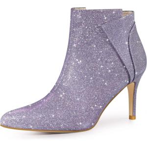 imageAllegra K Womens Glitter Pointed Toe Zipper Stiletto Heel Ankle BootsPurple Blue