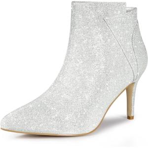 imageAllegra K Womens Glitter Pointed Toe Zipper Stiletto Heel Ankle BootsSilver