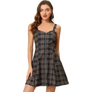imageAllegra K Womens Plaid Tube Dress Zip Up Strap Sleeveless Party Mini ALine DressBlack