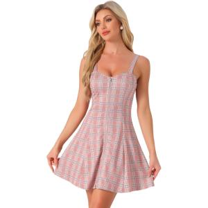 imageAllegra K Womens Plaid Tube Dress Zip Up Strap Sleeveless Party Mini ALine DressPink