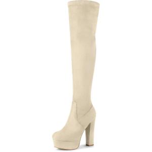imageAllegra K Womens Platform Block Heel Beige Over Knee High Boots 6 M US