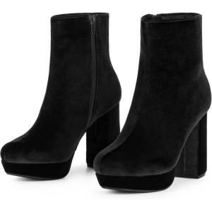 imageAllegra K Womens Platform Block Heels Faux Velvet Ankle BootsBlack