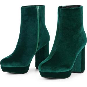 imageAllegra K Womens Platform Block Heels Faux Velvet Ankle BootsGreen