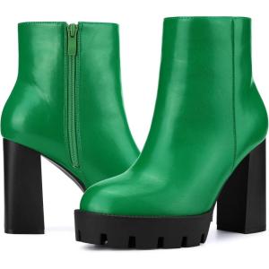 imageAllegra K Womens Platform Lug Sole Round Toe Side Zip Block Heeled Chelsea BootsGreen