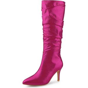 imageAllegra K Womens Pointed Toe Slouch Stiletto Heels Knee High BootsHot Pink
