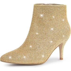 imageAllegra K Womens Sparkly Pointed Toe Stiletto Heel Ankle BootsGold