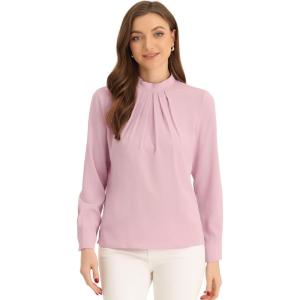imageAllegra K Work Tops for Women Stand Collar Long Sleeve Ruched 2026 Trendy Blouse Business Casual Office ShirtPink