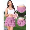 imageAllegra K Bow Back Mini Skirts for Women Elastic Low Waist Cute Cake Skirt Layer Ruffle Skirt with ShortsPink Purple
