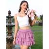 imageAllegra K Bow Back Mini Skirts for Women Elastic Low Waist Cute Cake Skirt Layer Ruffle Skirt with ShortsPink Purple