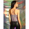imageAllegra K Womens Halloween Metallic Glitter Spaghetti Strap Camisole Cowl Neck Sparkly Club TopPurple