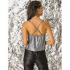 imageAllegra K Womens Halloween Metallic Glitter Spaghetti Strap Camisole Cowl Neck Sparkly Club TopSilver