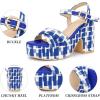 imageAllegra K Womens Platform Heels Plaid Print Chunky Heel SandalsBlue