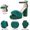 imageAllegra K Womens Square Toe Faux Fur Platform Chunky Heels SandalsEmerald Green