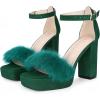 imageAllegra K Womens Square Toe Faux Fur Platform Chunky Heels SandalsEmerald Green