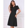 imageAllegra K Work Dresses for Women Midi Length Short Sleeve V Neck Button Decro ALine Business Casual DressBlack