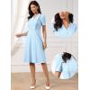 imageAllegra K Work Dresses for Women Midi Length Short Sleeve V Neck Button Decro ALine Business Casual DressSky Blue