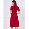imageAllegra K Work Dresses for Women Midi Length Short Sleeve V Neck Button Decro ALine Business Casual DressWine Red