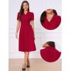 imageAllegra K Work Dresses for Women Midi Length Short Sleeve V Neck Button Decro ALine Business Casual DressWine Red