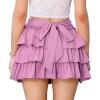 imageAllegra K Bow Back Mini Skirts for Women Elastic Low Waist Cute Cake Skirt Layer Ruffle Skirt with ShortsPink Purple
