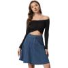 imageAllegra K Womens Denim Skirt High Waist Stretch Knee Length Flared Casual Jean SkirtsDark Blue