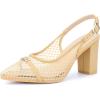 imageAllegra K Womens Mesh Heels Pumps Pointed Toe Chunky Heel Comfortable Dress ShoesBeige