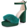 imageAllegra K Womens Square Toe Faux Fur Platform Chunky Heels SandalsEmerald Green