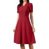 imageAllegra K Work Dresses for Women Midi Length Short Sleeve V Neck Button Decro ALine Business Casual DressWine Red