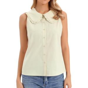 imageAllegra K Sleeveless Button Down Shirt for Women Peter Pan Collar Casual Tank Tops for Work Classic BlousesApricot