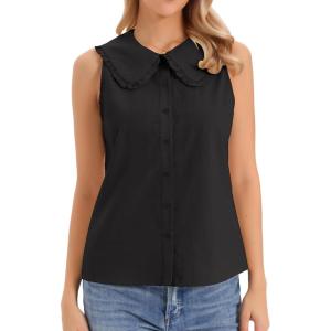 imageAllegra K Sleeveless Button Down Shirt for Women Peter Pan Collar Casual Tank Tops for Work Classic BlousesBlack