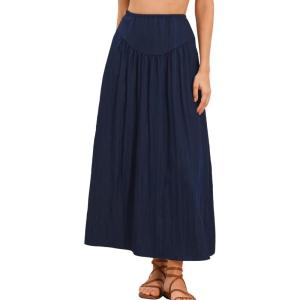 imageAllegra K Summer Flowy Long Skirts for Women 2026 Elastic High Waist Casual Maxi SkirtDark Blue