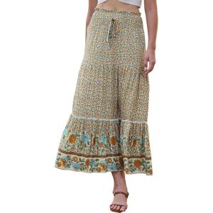 imageAllegra K Summer Maxi Skirts for Women 2026 Bohemian Floral Print Elastic High Waist A Line Beach SkirtBeige