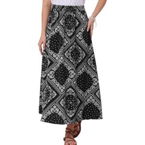 imageAllegra K Summer Maxi Skirts for Women 2026 Paisley Print Elastic High Waist Boho Flowy Beach SkirtBlack