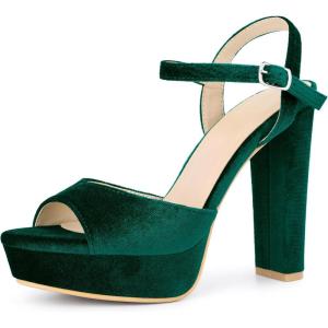 imageAllegra K Womens Chunky High Heels Slingback Strap Platform Heel SandalsGreen