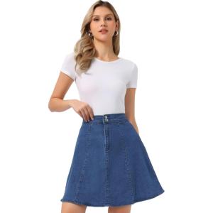 imageAllegra K Womens Denim Skirt High Waist Stretch Knee Length Flared Casual Jean SkirtsDenim Blue
