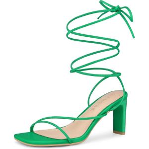 imageAllegra K Womens Lace Up Strappy Block High Heel Green Sandals 10 m US
