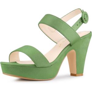imageAllegra K Womens Platform Heel Slingback Chunky Olive Green Heel Sandals 9 m US