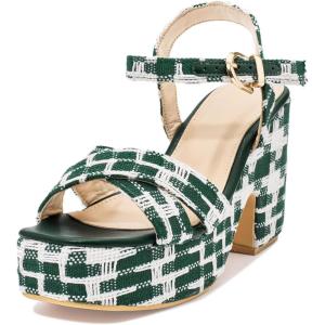 imageAllegra K Womens Platform Heels Plaid Print Chunky Heel SandalsGreen