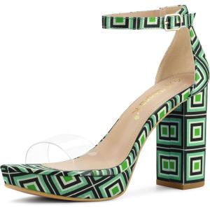 imageAllegra K Womens Printed Clear Platform Chunky Heel Green Sandals  7 m US