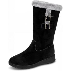 imageAllegra K Womens Snow Double Buckle Flat Warm MidCalf BootsBlack