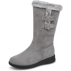 imageAllegra K Womens Snow Double Buckle Flat Warm MidCalf BootsGrey