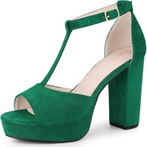 imageAllegra K Womens TStrap Platform Chunky High Heel SandalsEmerald Green