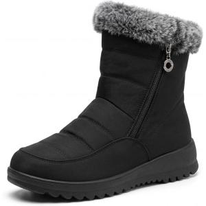 imageAllegra K Womens Warm Ankle Boots Side Zipper Flat Snow BootsBlack