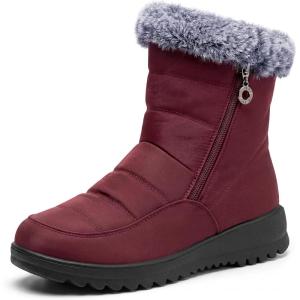 imageAllegra K Womens Warm Ankle Boots Side Zipper Flat Snow BootsBurgundy