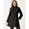 imageAllegra K High Neck Winter Coat for Womens Zip Up Belted MidLong OvercoatBlack