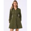 imageAllegra K Womens Denim Dress Button Down Collar V Neck Long Sleeve Aline Cotton Jean DressArmy Green