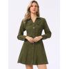 imageAllegra K Womens Denim Dress Button Down Collar V Neck Long Sleeve Aline Cotton Jean DressArmy Green