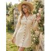 imageAllegra K Womens Denim Dress Button Down Collar V Neck Long Sleeve Aline Cotton Jean DressBeige